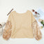 Apricot Sequin Patchwork Sleeve Open Back Waffle Knit Top