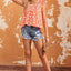 Orange Floral Print Square Neck Ruffle Tank Top