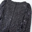 Black Sequin V Neck Zipped Long Sleeve Bodysuit