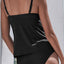 Black Color Block Scalloped V Neck Tankini Swimsuit