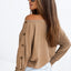 Khaki Solid Color Button Decor Dolman Sleeve Top