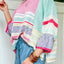 Pink Color Block Striped Three-Quarter Sleeve Knitted Top