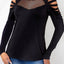 Black Mesh Patch Ripped Long Sleeve Top