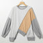 Light French Beige Colorblock Stitching Irregular Hem Long Sleeve Top