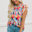 Multicolor Abstract Print High Neck Flutter Sleeves Top