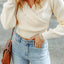 Beige Ribbed Long Sleeve Surplice Crop Sweater