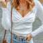 White Cable Crossed V Neck Sweater