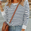 Striped Print Ribbed Trim Long Sleeve Top