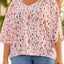 Pink Printed 3/4 Dolman Sleeve Plus Size Blouse