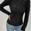 Black Gigot Sleeve Metallic Knit Slim Fit Top