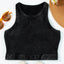 Black Ribbed Mineral Wash Racerback Cropped Tank Top