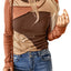 Brown Expose Seam Color Block Ribbed Knit Top