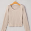 Beige Lettuce Cuffs Drop Shoulder Loose Ribbed Knit Top