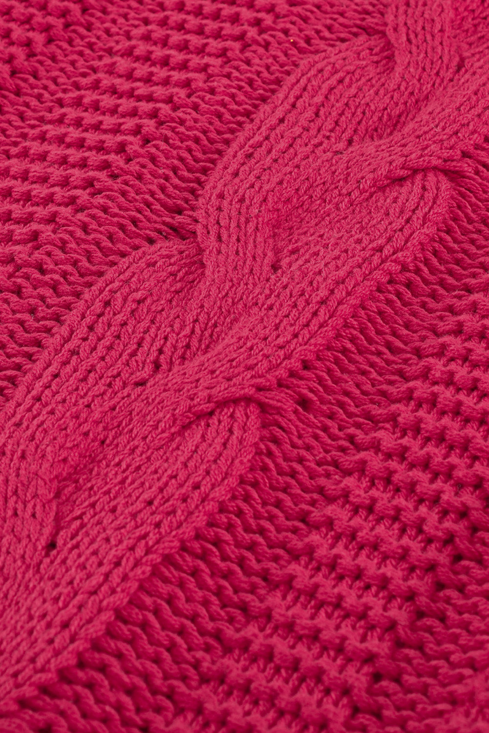 Rose Bubblegum V-Neck Braided Knit Sweater