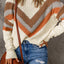 Black Chevron Striped Drop Shoulder Sweater