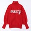 Red Merry Letter Embroidered High Neck Sweater