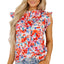 Red Frilled Neck Pleated Boho Floral Tank Top