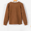 Brown Solid Color Quilted Puff Sleeve Pullover Sweatshirt