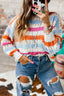 Multicolor Striped Hollowed Knitted Loose Sweater