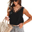 Black Lace Splicing Open Back V Neck Tank Top