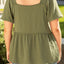 Jungle Green Solid Short Sleeve Square Neck Plus Babydoll Top