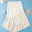 Beige Satin Split Ruffled High Waist Plus Size Skirt