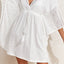 White Lace Patch Kimono Sleeve Tassel Drawstring Beach Cover Up