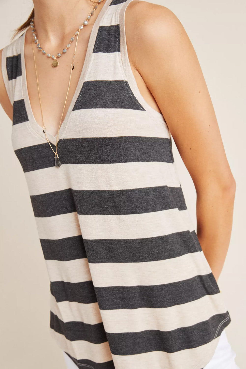 Red Striped V Neck Tank Top