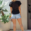 Black Plain Tiered Ruffled Short Sleeve T Shirt