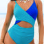 Light Blue Crossover Colorblock Cutout One Piece Swimsuit