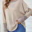 Khaki Contrast Cuffs Batwing Sleeve Loose Top