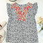 Leopard Ruffle Shoulder Embellished V-neck Sleeveless Top