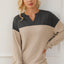 Carbon Grey Notched Neck Colorblock Corded Sweatshirt