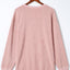 Pink Solid Ribbed Knit Round Neck Pullover Sweatshirt