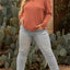 Gold Flame Plus Size Exposed Seam V Neck Long Sleeve Top