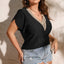 Black Guipure V Neck Plus Size Eyelet Embroidered Top