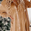 Light French Beige Velvet Button Front Shirt Mini Dress