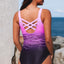 Purple Gradient Criss Cross Back One Piece Swimsuit