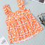 Orange Floral Print Square Neck Ruffle Tank Top