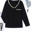 Black Long Sleeve Sequined V Neck Plus Size Top