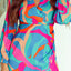 Multicolor Abstract Print Wrap V Neck Puff Sleeve Dress