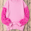 Pink Sequin Patchwork Long Sleeve Pullover Top