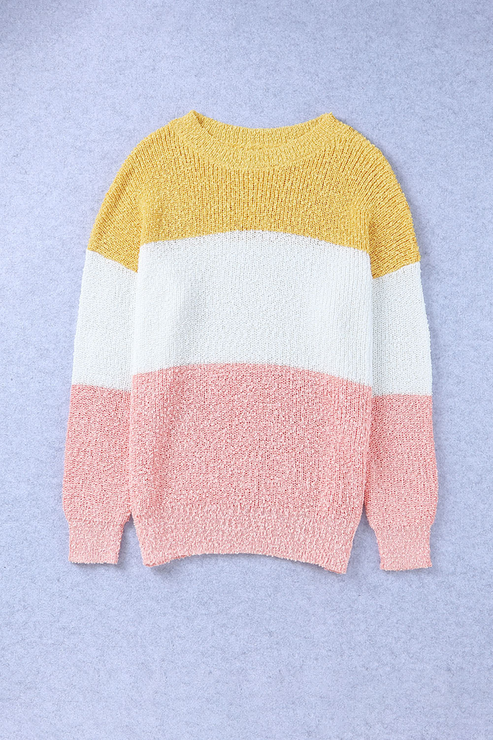 Yellow Colorblock Bubble Sleeve Plus Size Sweater