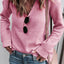 Pink Ribbed Knit V Neck Sweater