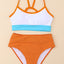 Orange Color Block Spaghetti Strap High Waist Bikini Swimsuit