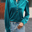 Green Frilled Neck Buttoned Front Velvet Top