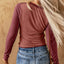 Brown Expose Seam Color Block Ribbed Knit Top