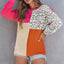 Leopard Patchwork Color Block Ribbed Long Sleeve Top