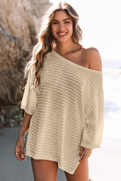 Black Textured Knit Drop Shoulder Tee