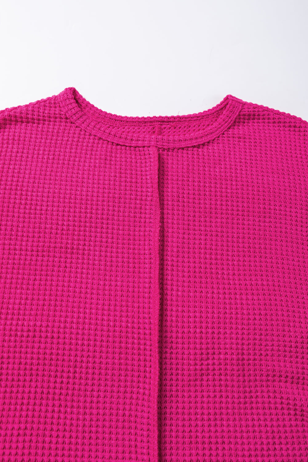 Rose Red Textured Center Seam Long Sleeve Split Top